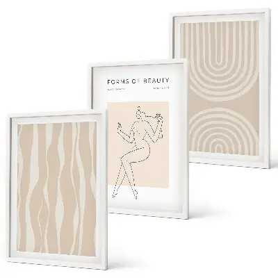 Set of 3 abstract boho framed wall art pieces 