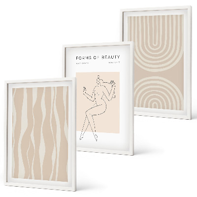 Set of 3 framed wall art pieces Abstract boho decorations