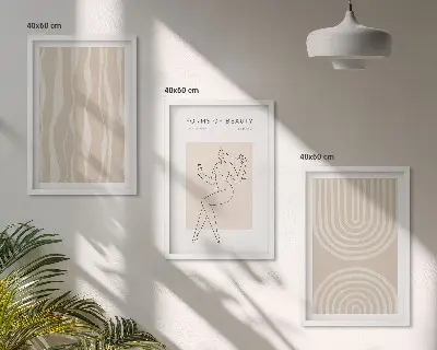 Set of 3 abstract boho framed wall art pieces 