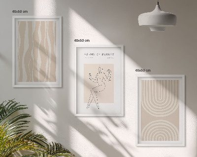 Set of 3 framed wall art pieces Abstract boho decorations