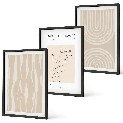 Set of 3 abstract boho framed wall art pieces 