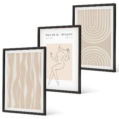 Set of 3 framed wall art pieces Abstract boho decorations