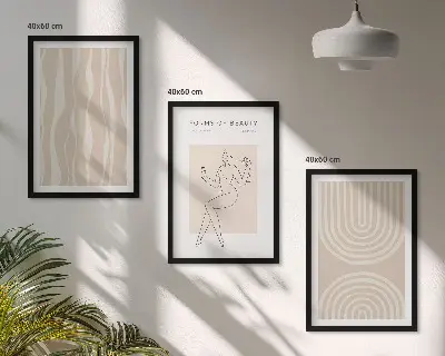 Set of 3 abstract boho framed wall art pieces 