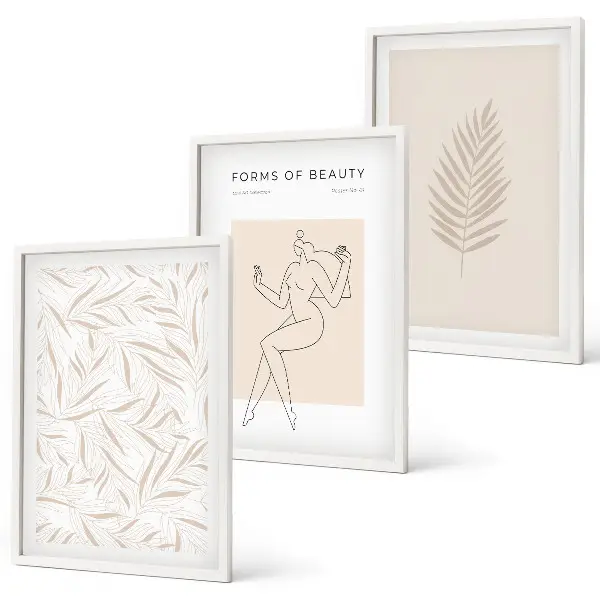 Three-piece wall art set with minimalist botanical motifs