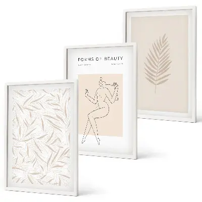 Three-piece wall art set with minimalist botanical motifs