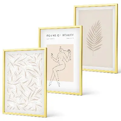 Three-piece wall art set with minimalist botanical motifs