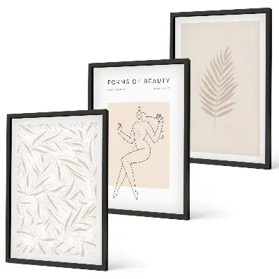 Three-piece wall art set with minimalist botanical motifs