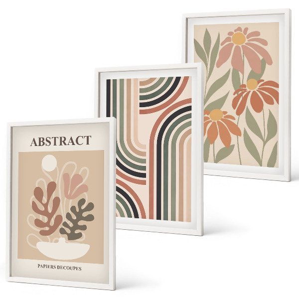 Set of 3 framed wall art pieces Abstract plants in pastels