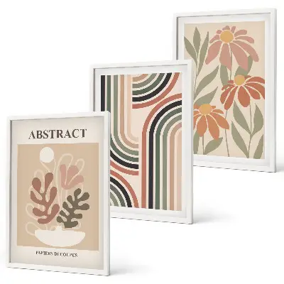 Abstract plants in pastels wall art set of 3 framed pieces