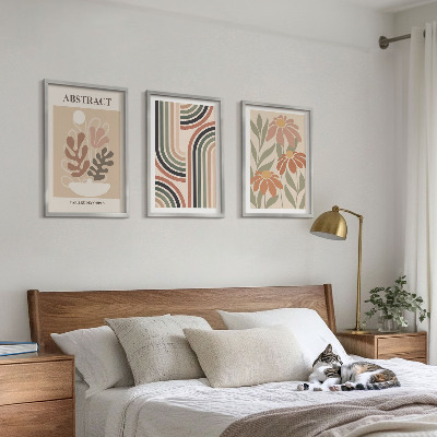 Set of 3 framed wall art pieces Abstract plants in pastels