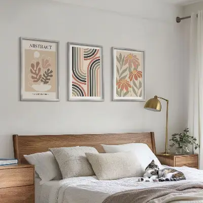 Abstract plants in pastels wall art set of 3 framed pieces