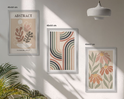 Set of 3 framed wall art pieces Abstract plants in pastels