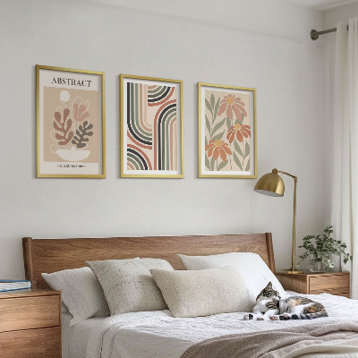 Set of 3 framed wall art pieces Abstract plants in pastels
