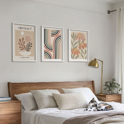 Set of 3 framed wall art pieces Abstract plants in pastels
