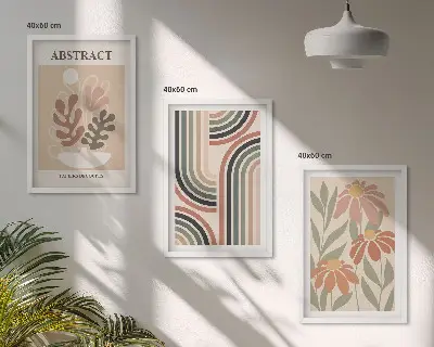 Abstract plants in pastels wall art set of 3 framed pieces