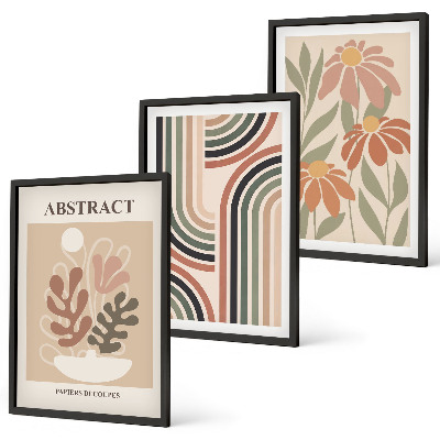 Set of 3 framed wall art pieces Abstract plants in pastels