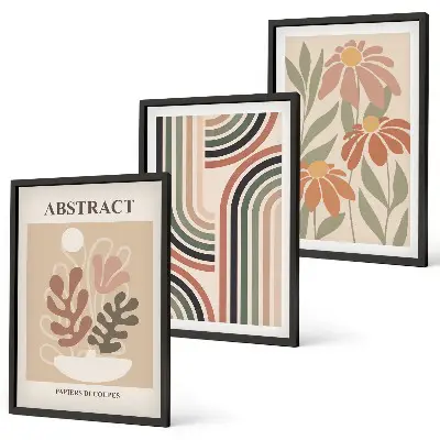 Abstract plants in pastels wall art set of 3 framed pieces