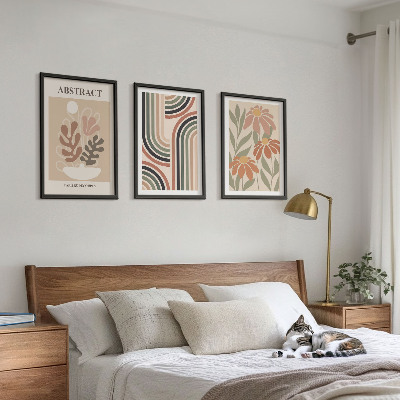 Set of 3 framed wall art pieces Abstract plants in pastels