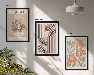 Abstract plants in pastels wall art set of 3 framed pieces