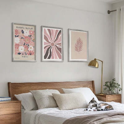 Three-piece wall art piece Floral leaf patterns and geometry