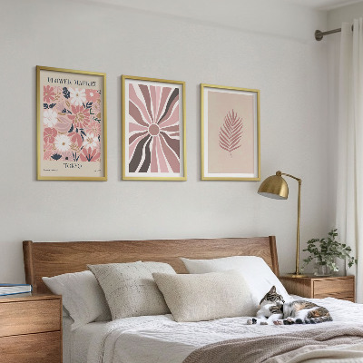 Three-piece wall art piece Floral leaf patterns and geometry