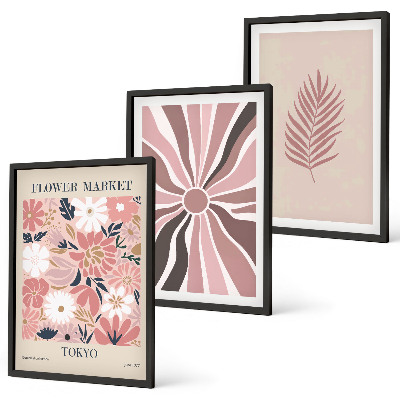 Three-piece wall art piece Floral leaf patterns and geometry