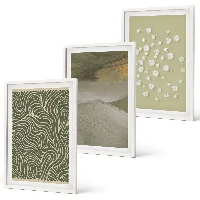 Abstract floral wavy patterns set of 3 framed wall art pieces