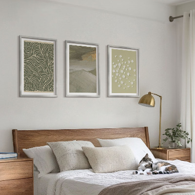 Set of 3 framed wall art pieces Abstract floral wavy patterns