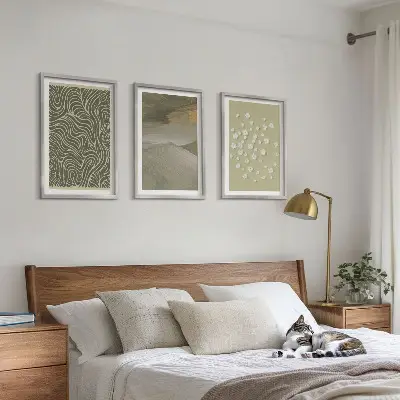 Abstract floral wavy patterns set of 3 framed wall art pieces