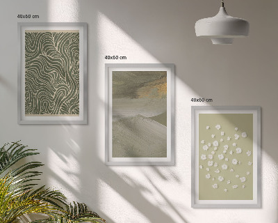 Set of 3 framed wall art pieces Abstract floral wavy patterns