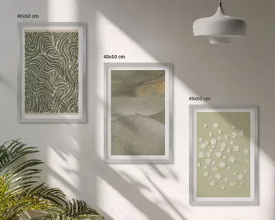 Abstract floral wavy patterns set of 3 framed wall art pieces