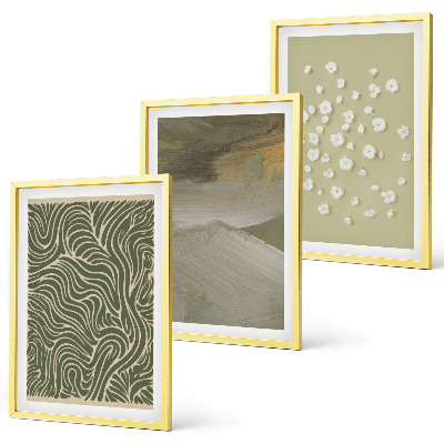 Set of 3 framed wall art pieces Abstract floral wavy patterns