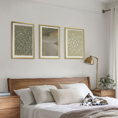 Set of 3 framed wall art pieces Abstract floral wavy patterns