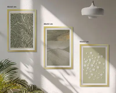 Abstract floral wavy patterns set of 3 framed wall art pieces