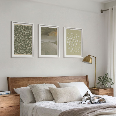 Set of 3 framed wall art pieces Abstract floral wavy patterns