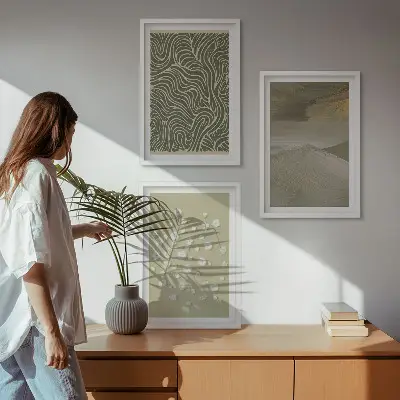 Abstract floral wavy patterns set of 3 framed wall art pieces