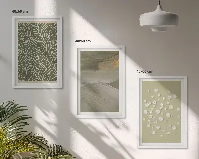 Abstract floral wavy patterns set of 3 framed wall art pieces