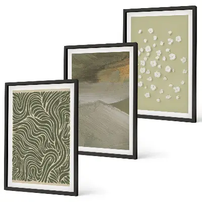 Abstract floral wavy patterns set of 3 framed wall art pieces