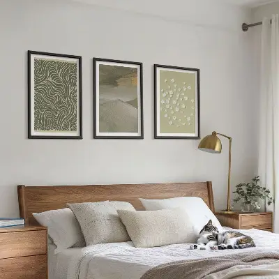Abstract floral wavy patterns set of 3 framed wall art pieces