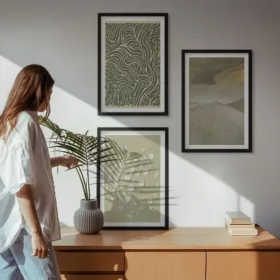 Abstract floral wavy patterns set of 3 framed wall art pieces