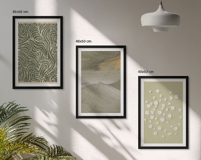 Set of 3 framed wall art pieces Abstract floral wavy patterns