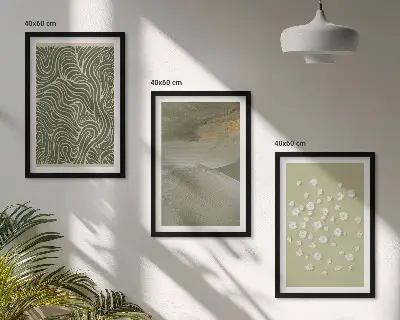 Abstract floral wavy patterns set of 3 framed wall art pieces