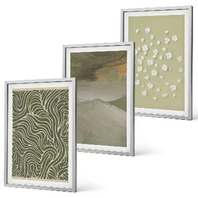 Abstract floral wavy patterns set of 3 framed wall art pieces