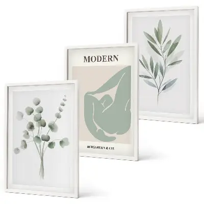 Wall art set with green plant motifs