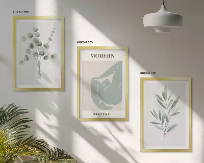 Wall art set with green plant motifs