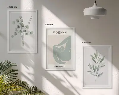 Wall art set with green plant motifs