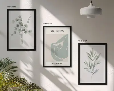 Wall art set with green plant motifs