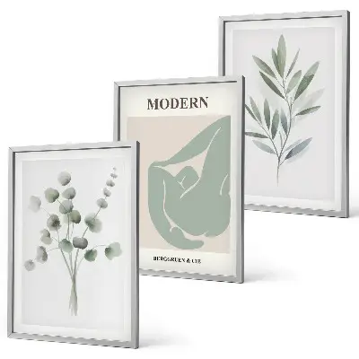 Wall art set with green plant motifs