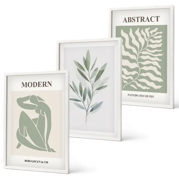 Three-piece wall art set with Matisse watercolor boho design