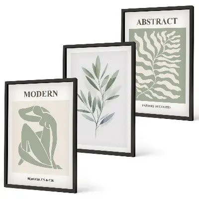 Three-piece wall art set with Matisse watercolor boho design